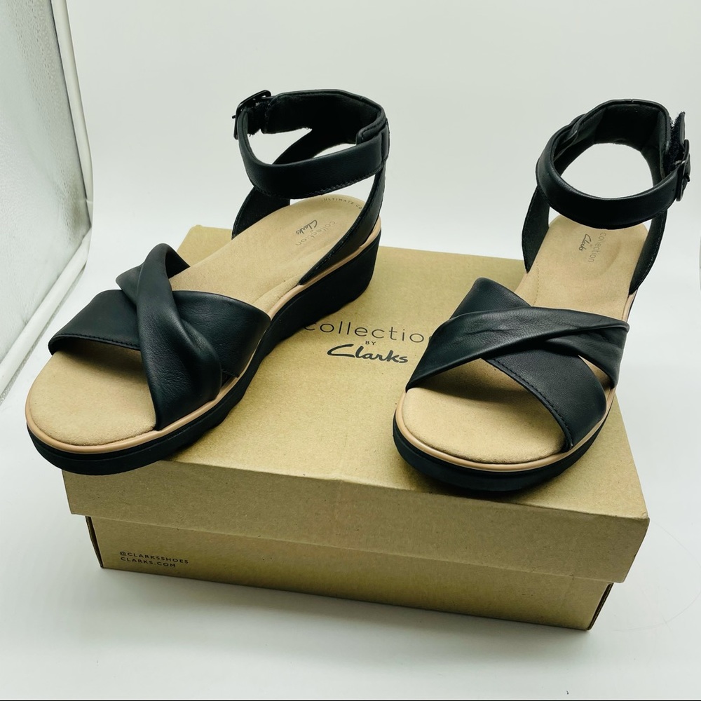 10 Clarks Ankle Strap Wedge Sandals Jillian Black